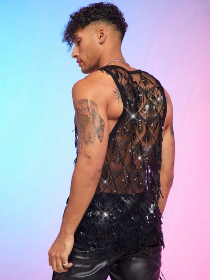Bonga Boys Men's Sequin & Tassel Tank Top Vests